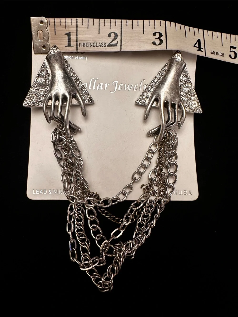 Victorian NWT Silver Skeleton hands Brooch/Collar/sweater Pin